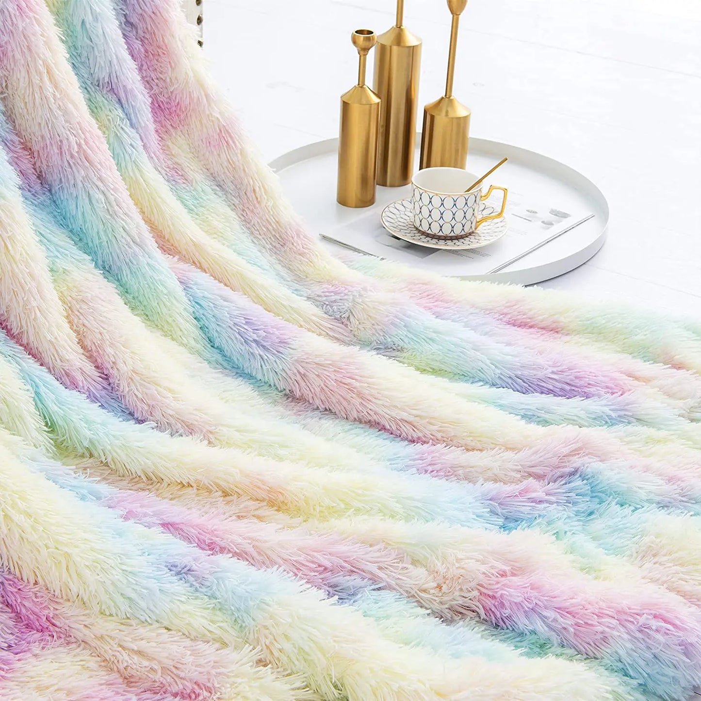 Rainbow Soft Fuzzy Throw Blanket