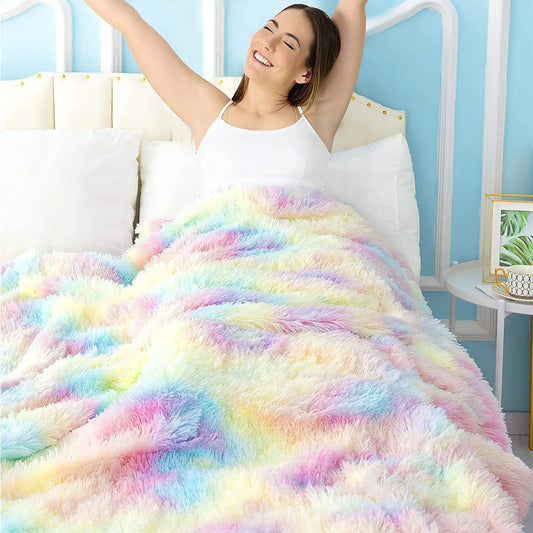 Rainbow Soft Fuzzy Throw Blanket