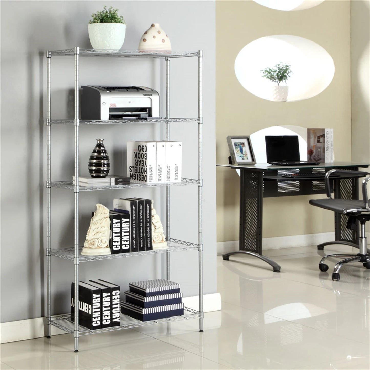 5-Shelf Storage Rack Silver Gray