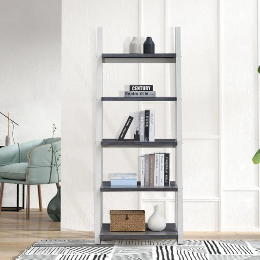 5-Tier Ladder Bookshelf, Wood Frame