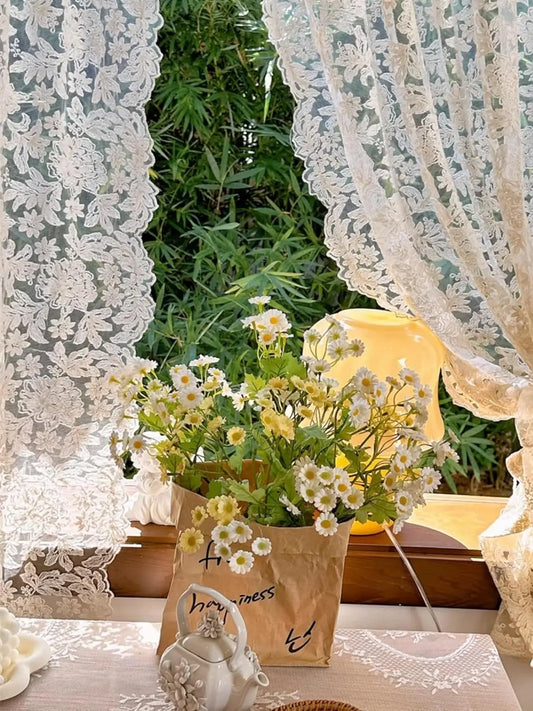 White Tulle Lace Embroidered Sheer Curtains