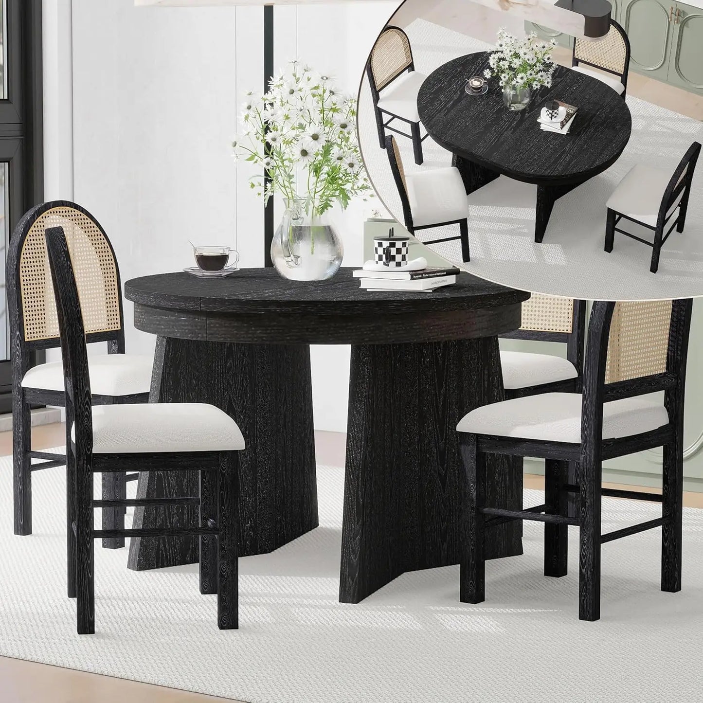 Round Retro Extendable Dining Table Set