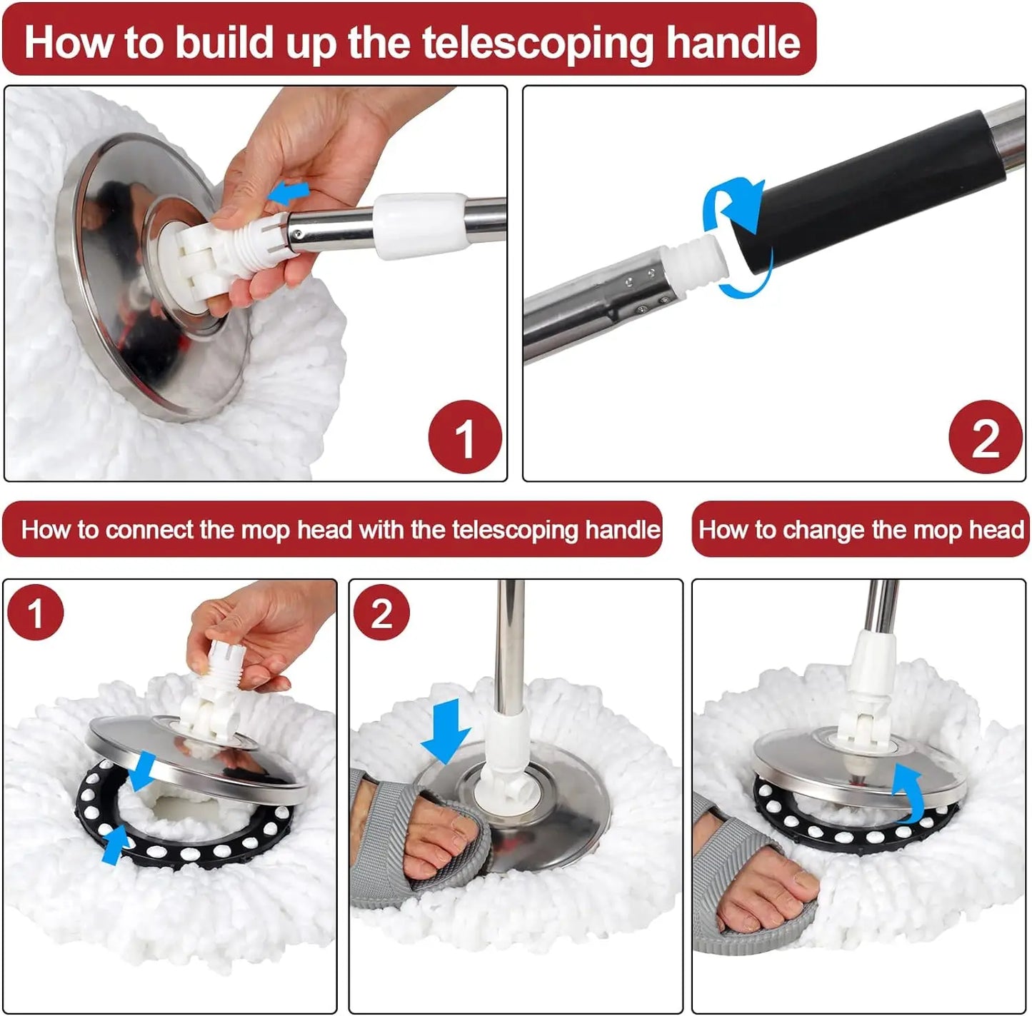 Spin Mop Bucket with Wring, Handle