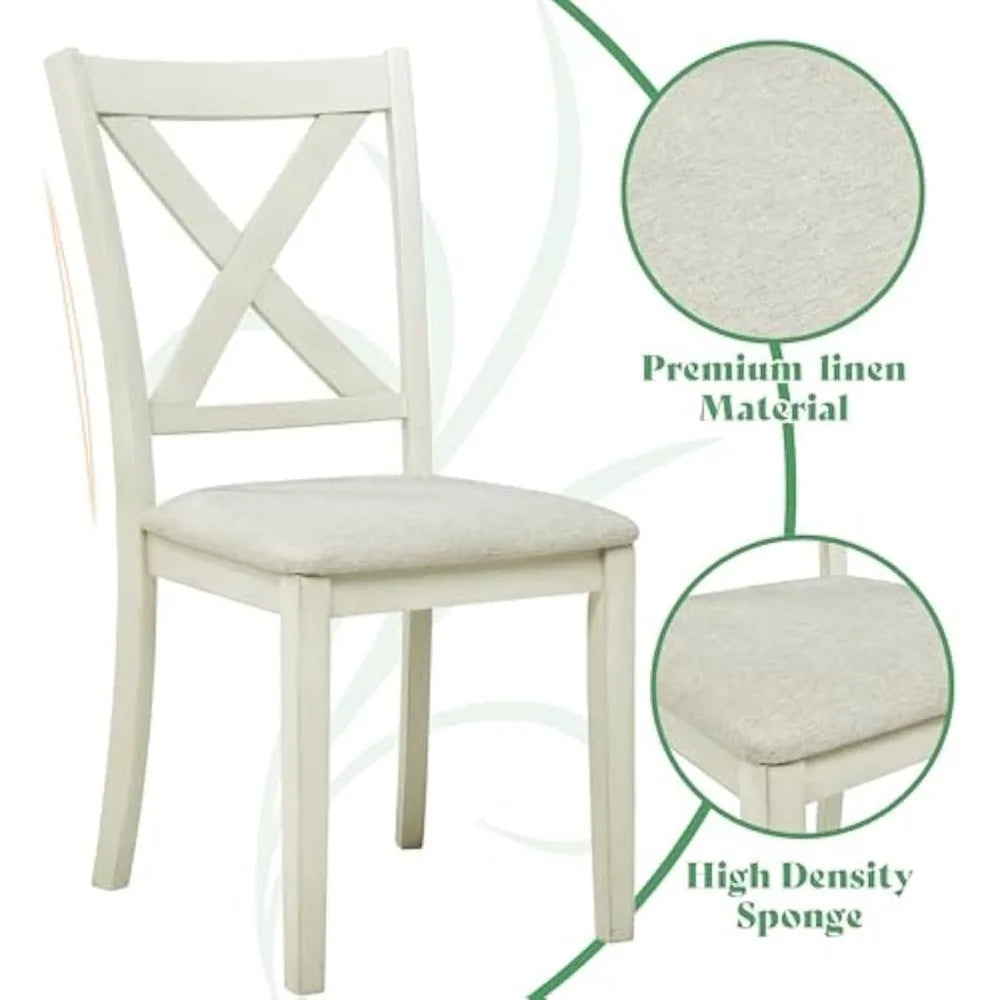 7-Piece Farmhouse Dining Table Set with 6 Upholstered Chairs