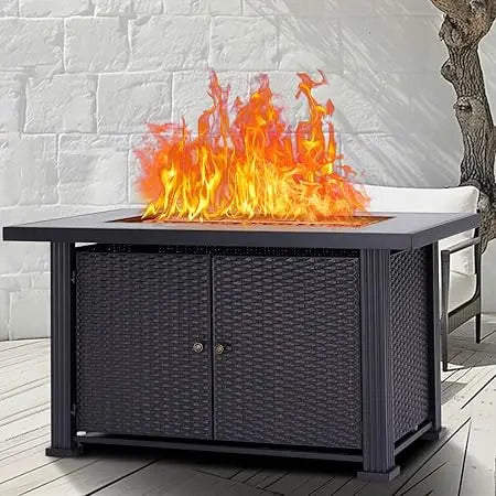 44 Inch Propane Outdoor Fire Pit Table with Cover & Rain Cover