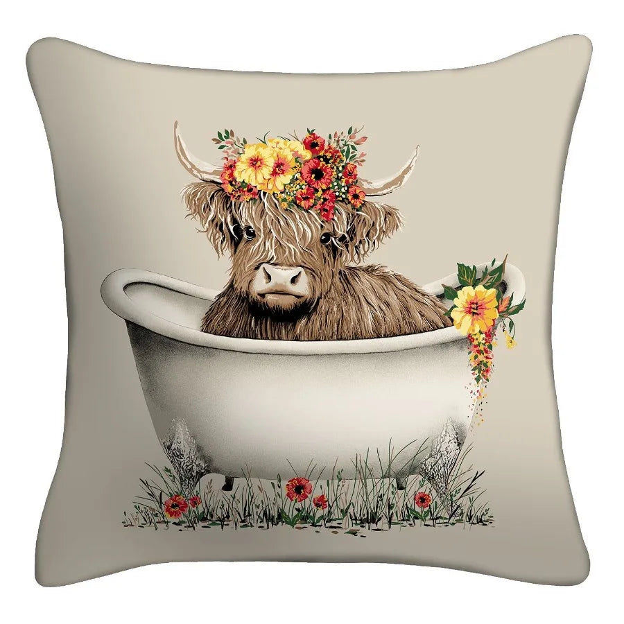 16" x 16" Highland Cow Outdoor Throw Pillow