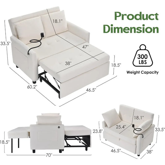 Loveseat Pull Out Bed, 46" - 3 in 1 Convertible
