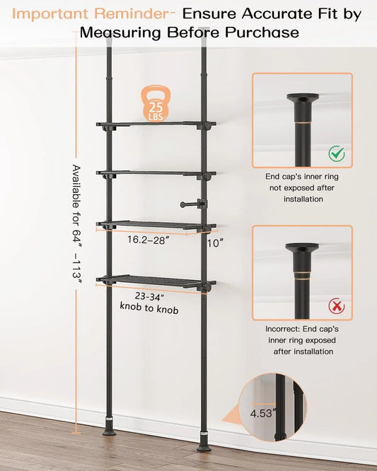 4-Tier Over Toilet Storage Shelf. Fits 64-113" Heights.