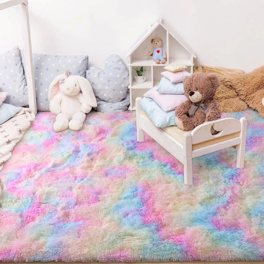 Soft Fluffy Rainbow Rugs for Bedroom or Kids Playroom