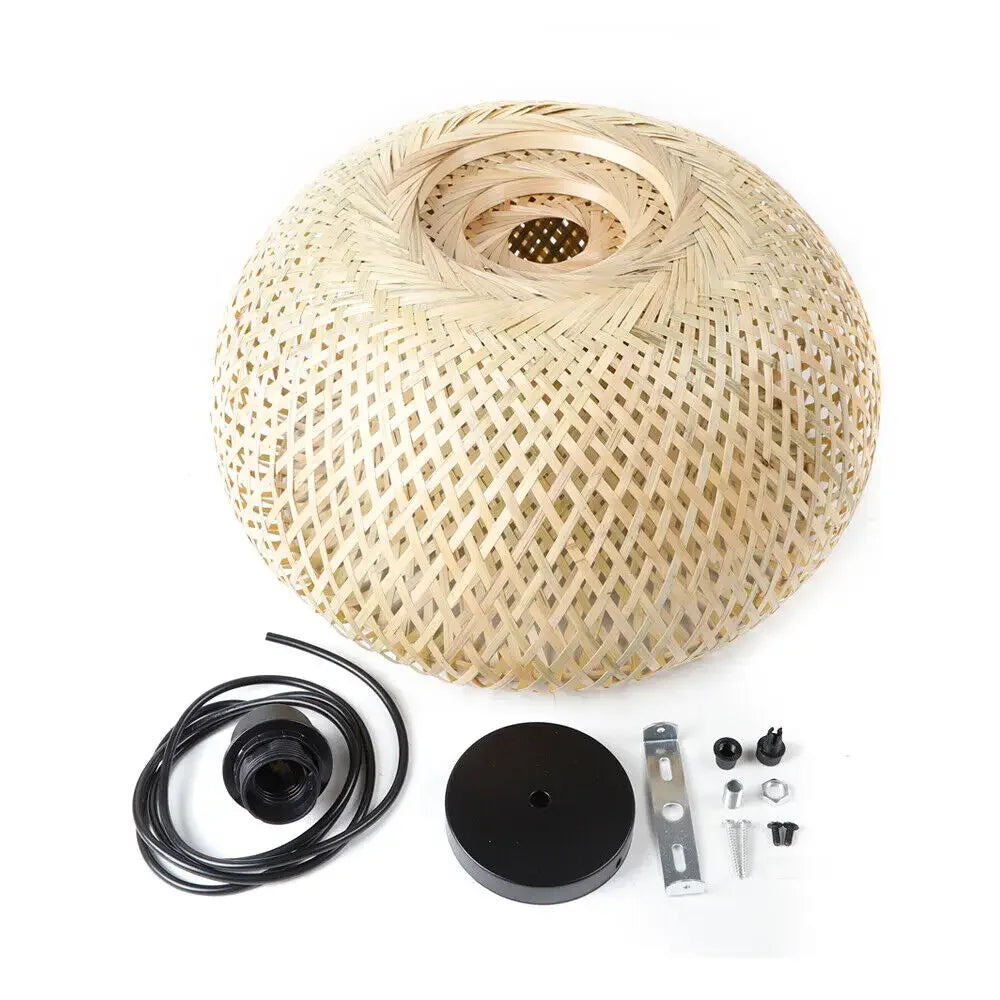 Vintage Boho Rattan Pendant Light - Adjustable Hanging Fixture for Dining Room & Kitchen