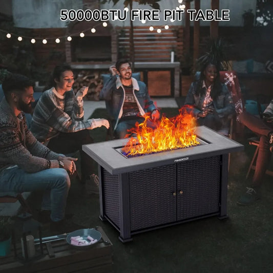 44 Inch Propane Outdoor Fire Pit Table with Cover & Rain Cover