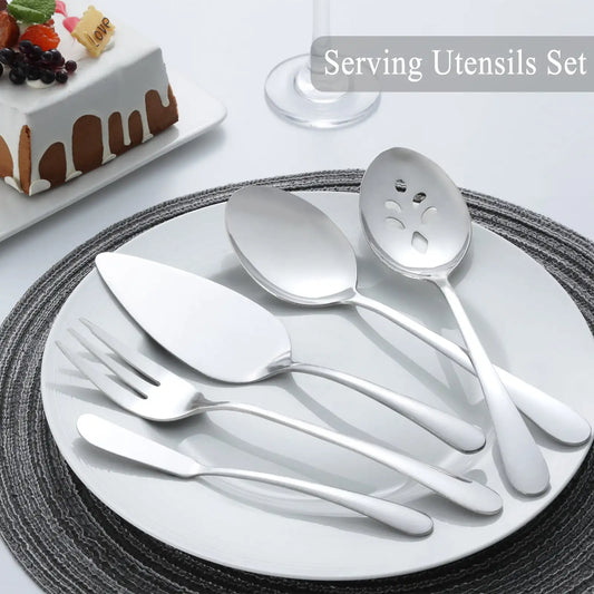 65 Pcs Silverware Set, serving for 12, 5 Pcs Serving Set
