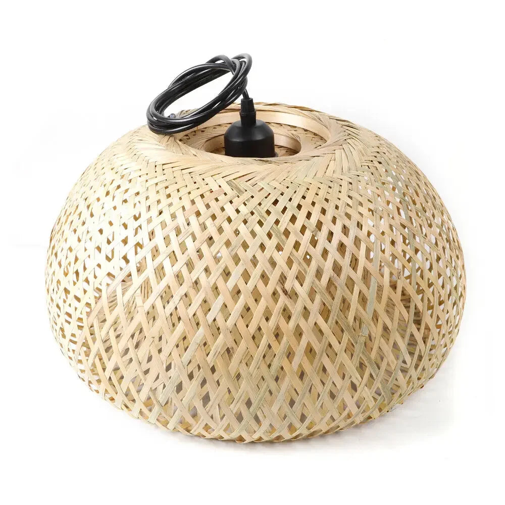 Vintage Boho Rattan Pendant Light - Adjustable Hanging Fixture for Dining Room & Kitchen