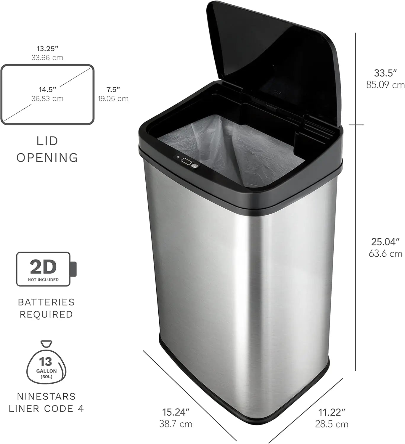 Touchless Motion Sensor Trash Can, 13 Gal