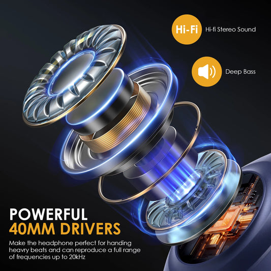 Blue Foldable Over the Ear Bluetooth Headphones with Mic