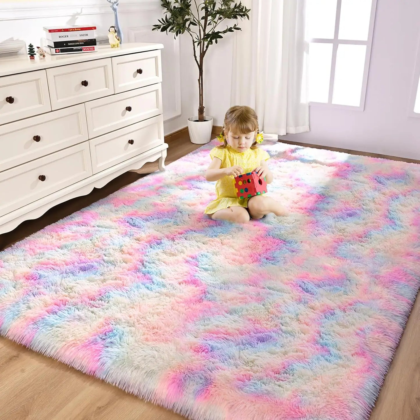 Soft Fluffy Rainbow Rugs for Bedroom or Kids Playroom