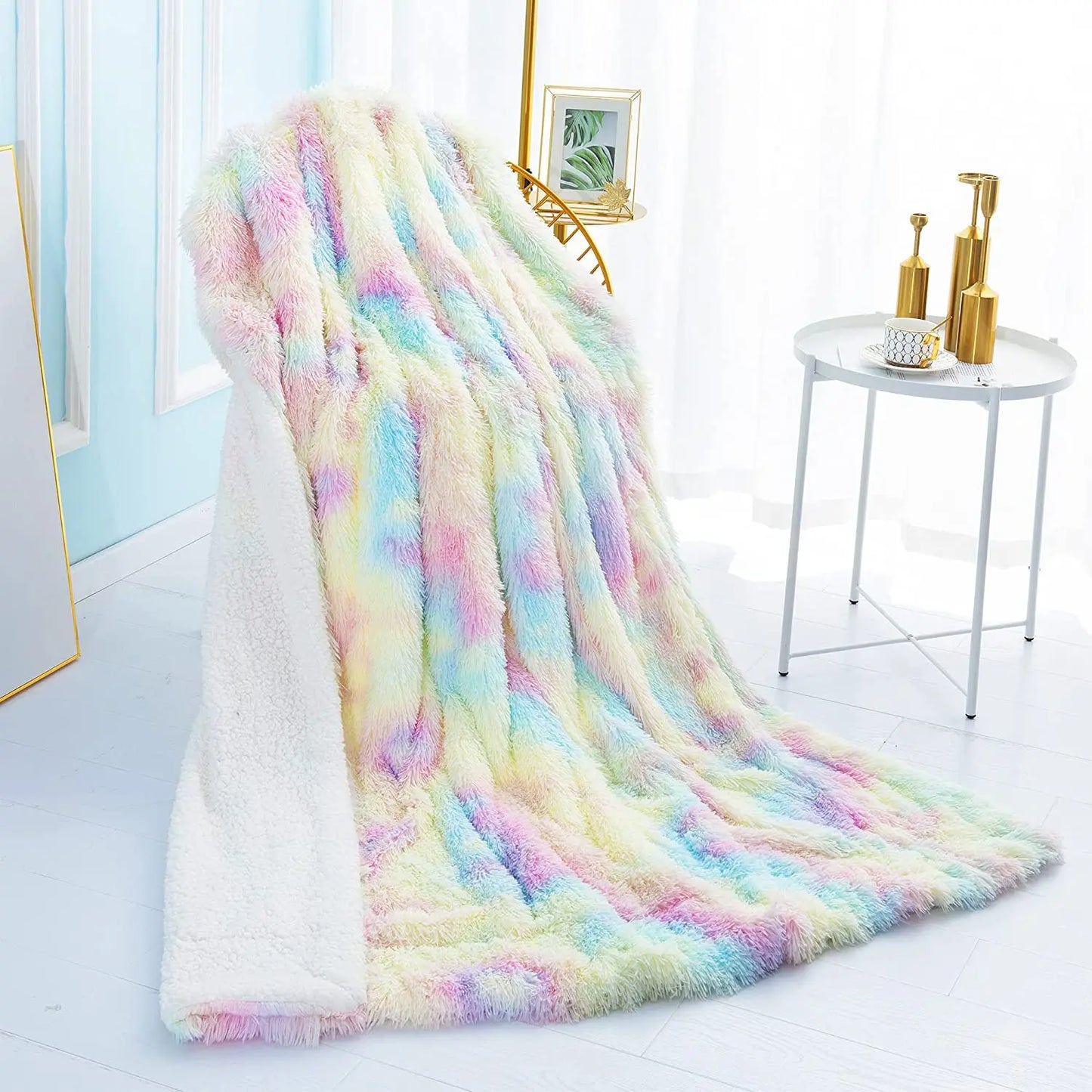 Rainbow Soft Fuzzy Throw Blanket