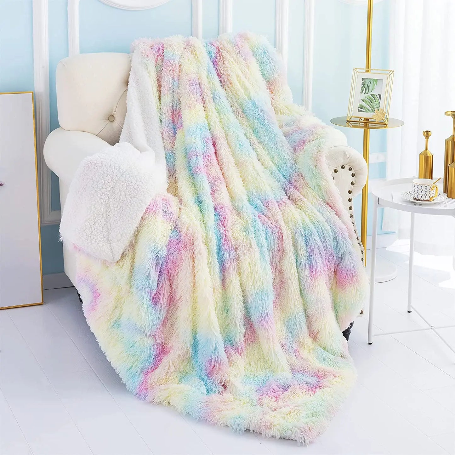 Rainbow Soft Fuzzy Throw Blanket