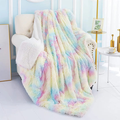 Rainbow Soft Fuzzy Throw Blanket