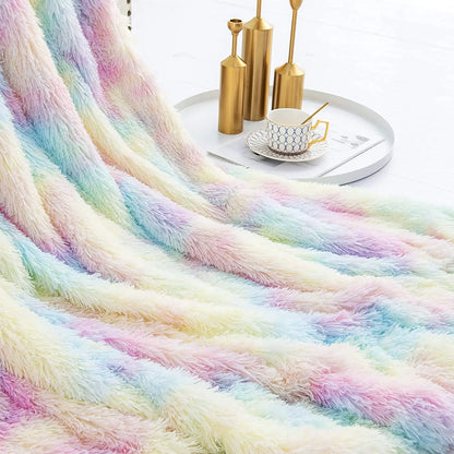 Rainbow Soft Fuzzy Throw Blanket