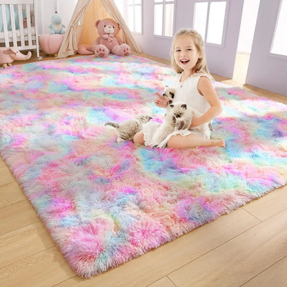 Soft Fluffy Rainbow Rugs for Bedroom or Kids Playroom