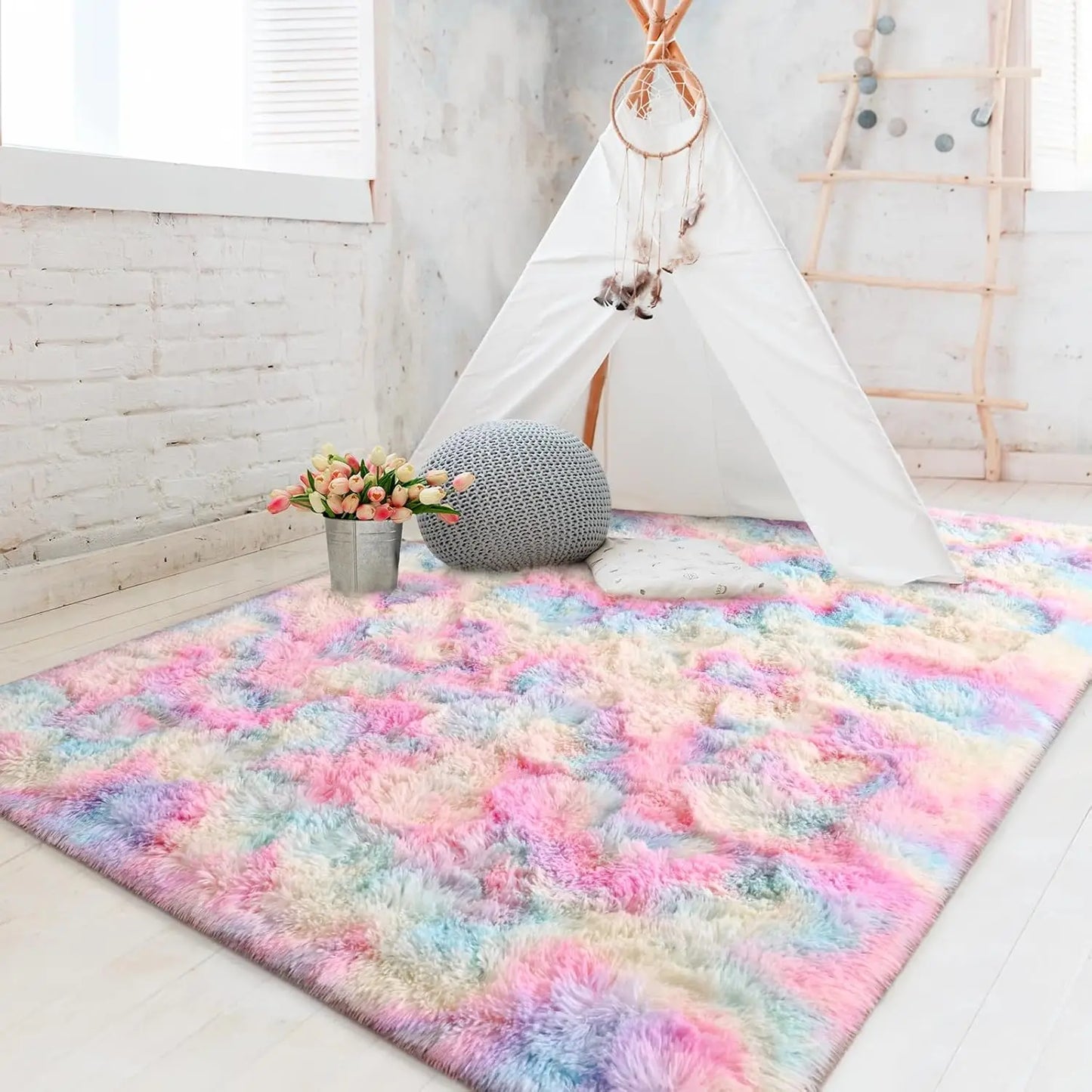 Soft Fluffy Rainbow Rugs for Bedroom or Kids Playroom