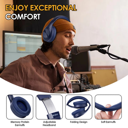 Blue Foldable Over the Ear Bluetooth Headphones with Mic