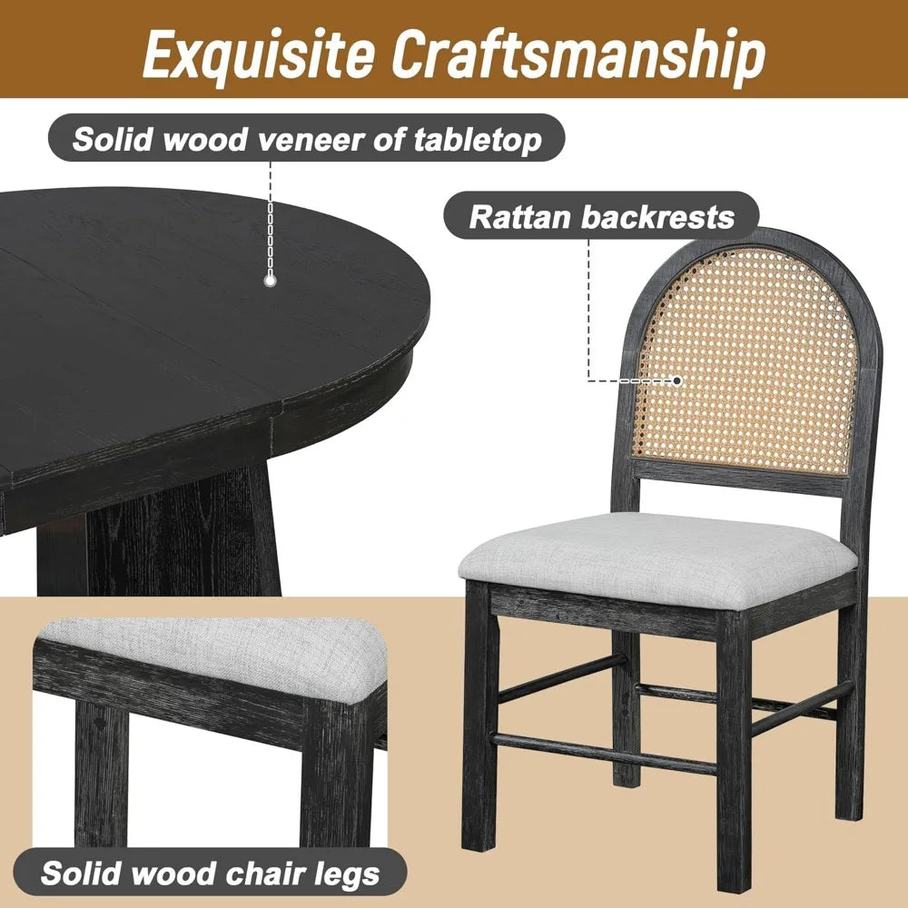 Round Retro Extendable Dining Table Set