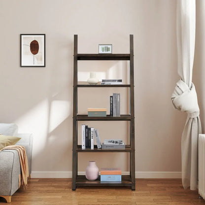 5-Tier Ladder Bookshelf, Wood Frame