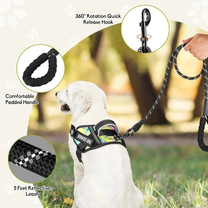 Training Dog Harness & Leash, Reflective - Small to XL Dogs
