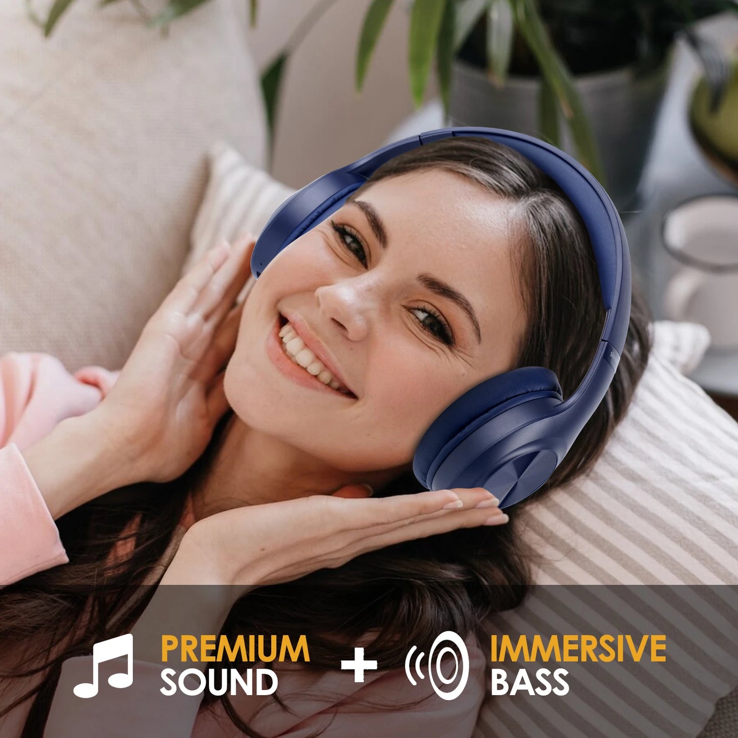 Blue Foldable Over the Ear Bluetooth Headphones with Mic