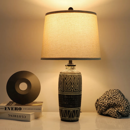 25-Inch Carved Geometric Ceramic Table Lamp