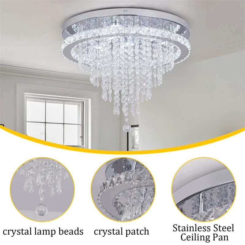 LED Crystal Ceiling Chandelier, Remote Control