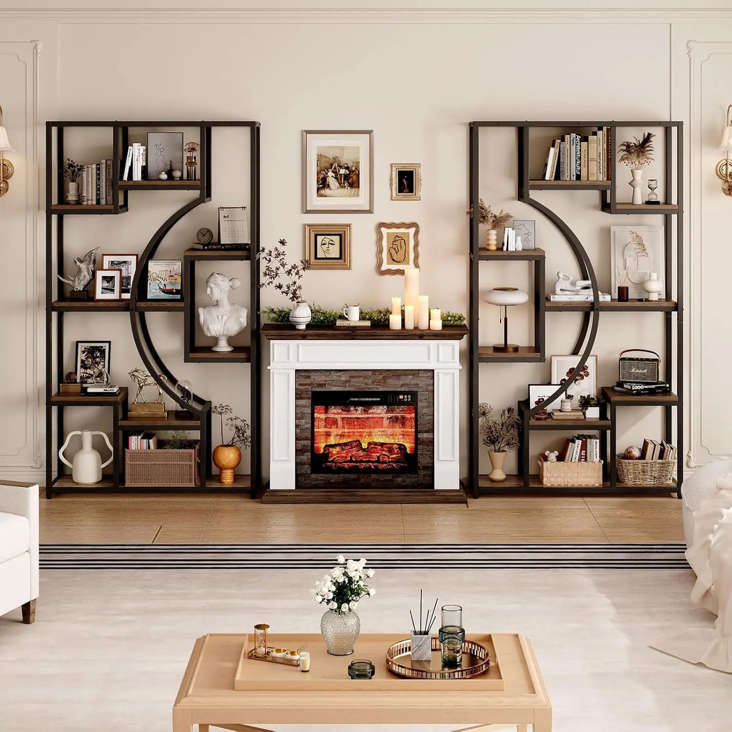 70.8" Geometric Display/Bookshelf. 18 Open Shelves