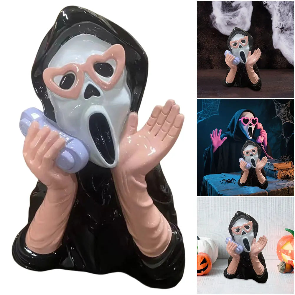 Pink Screaming Face Ghost Figurine Gothic