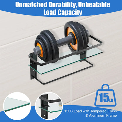 15.7" Glass Bathroom Shelf with Towel Bar Rustproof
