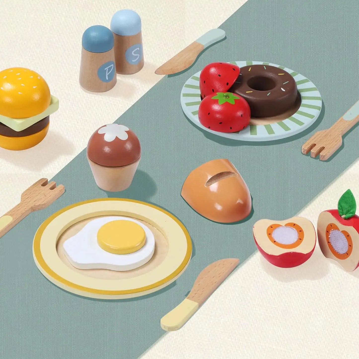 Wooden Play Food Set/Kitchen Accessories, 78PCS