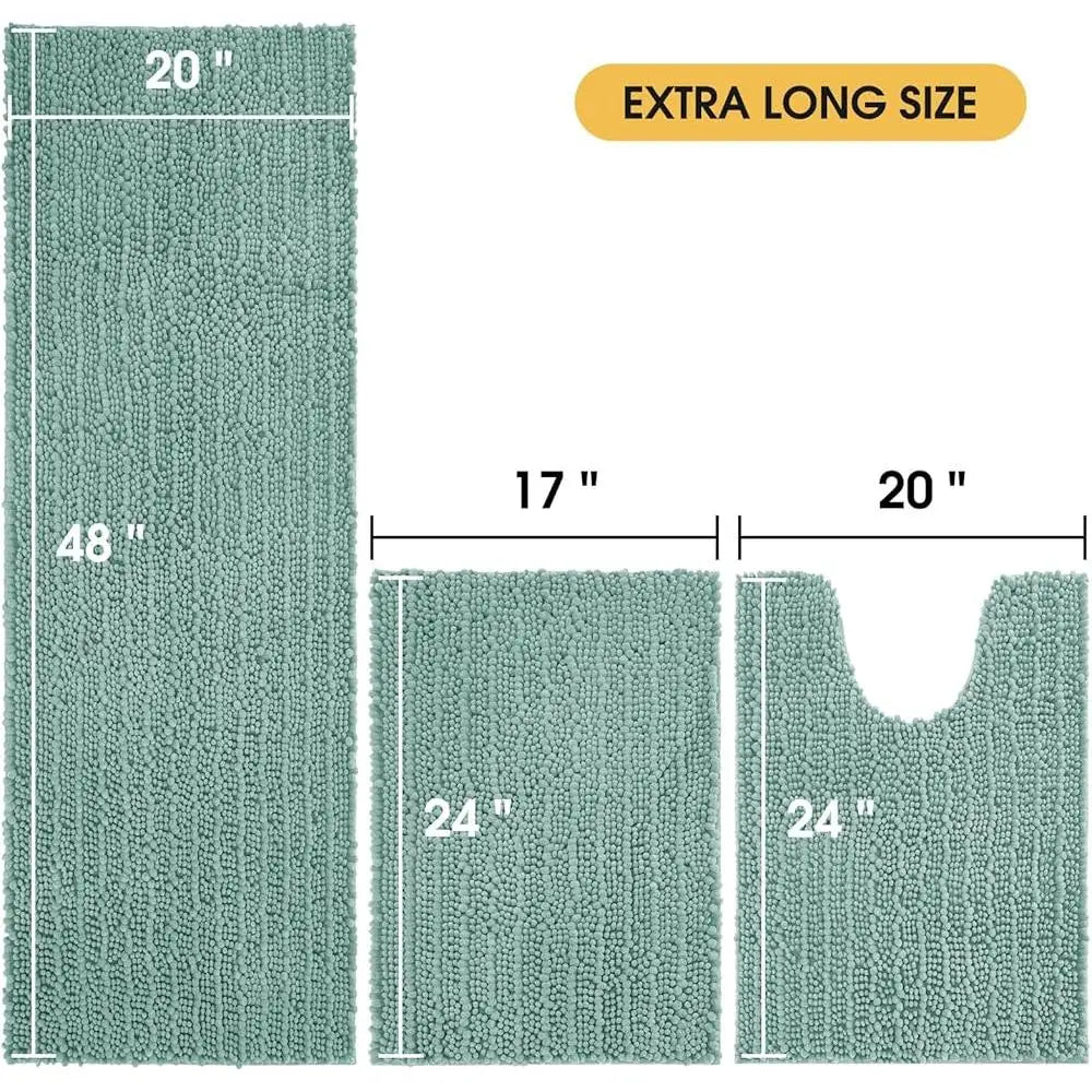 Chenille Bathroom Rug Set, Non-Slip Absorbent 3 Piece