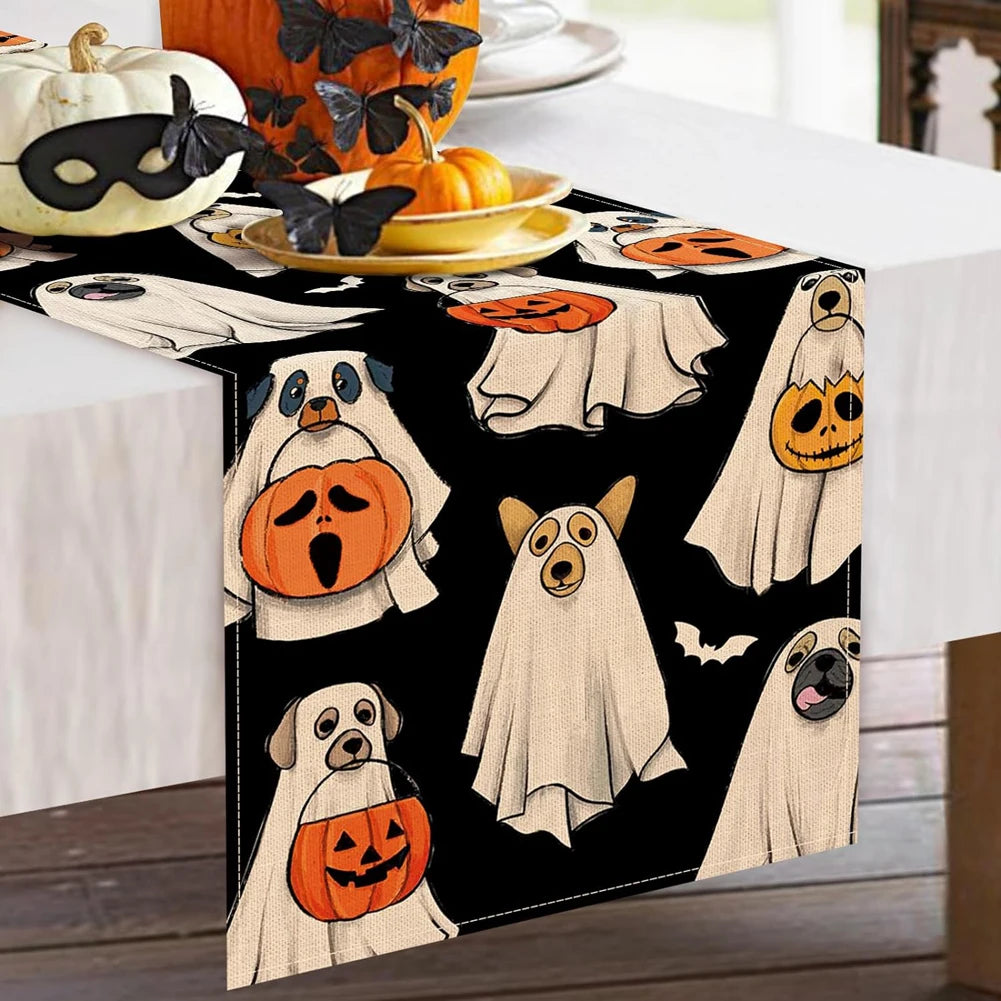 Halloween Spooky Ghost Dog Table Runner