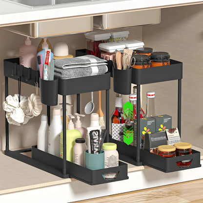 2-Pack Modular Under Sink Shelves - Adjustable Steel Organizer