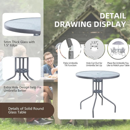 6 Pieces Folding, Garden Patio Furniture Set w/Umbrella,