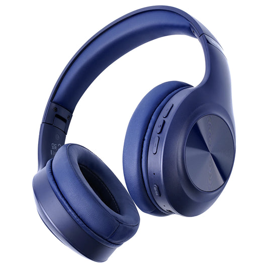 Blue Foldable Over the Ear Bluetooth Headphones with Mic