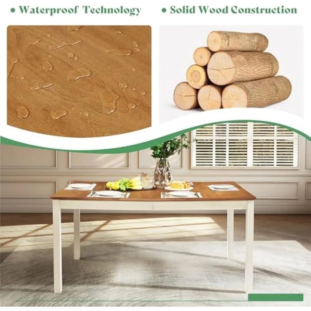 7-Piece Farmhouse Dining Table Set with 6 Upholstered Chairs