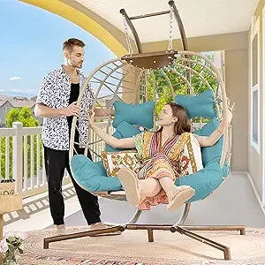 Double Egg Chair with Stand Indoor Outdoor
