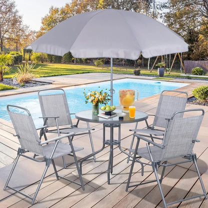 6 Pieces Folding, Garden Patio Furniture Set w/Umbrella,