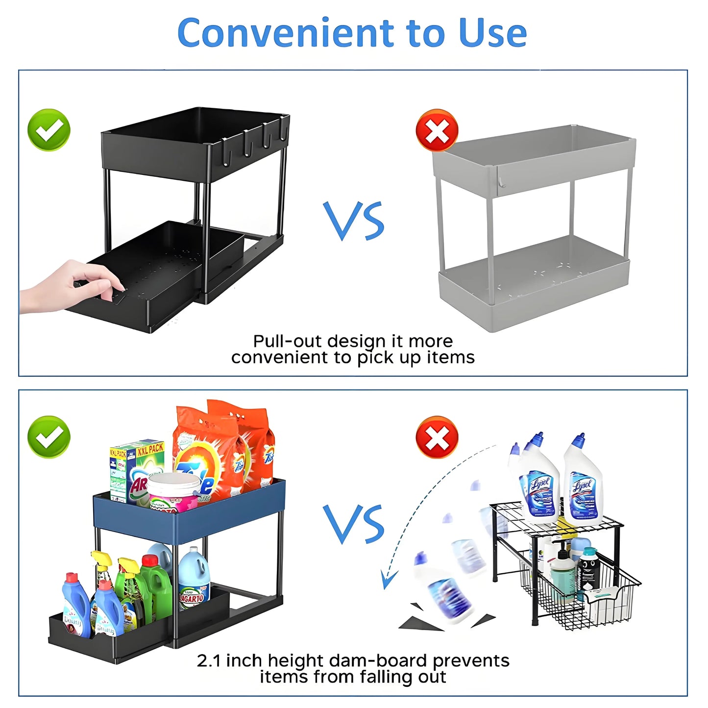 2-Pack Modular Under Sink Shelves - Adjustable Steel Organizer