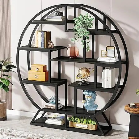 63" Industrial Wood Bookshelf with Staggered Shelves