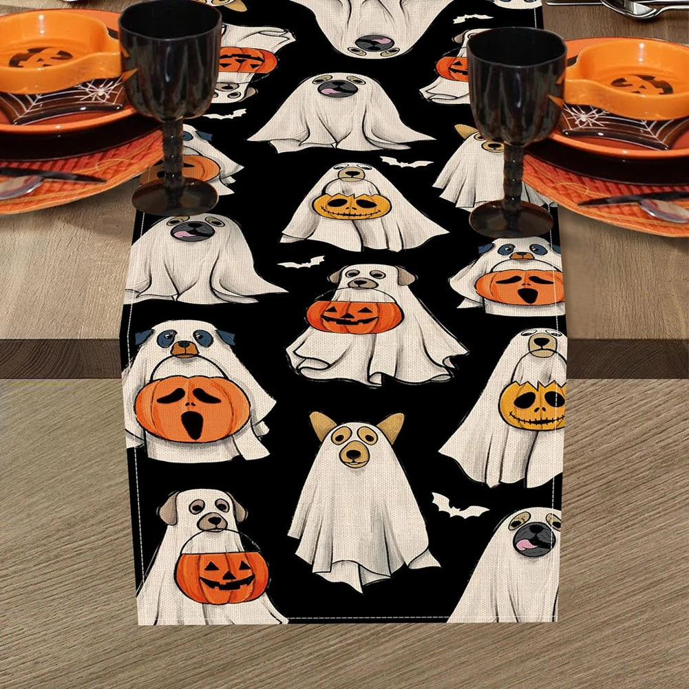 Halloween Spooky Ghost Dog Table Runner