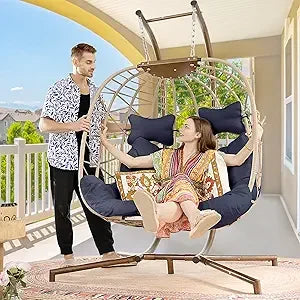 Double Egg Chair with Stand Indoor Outdoor