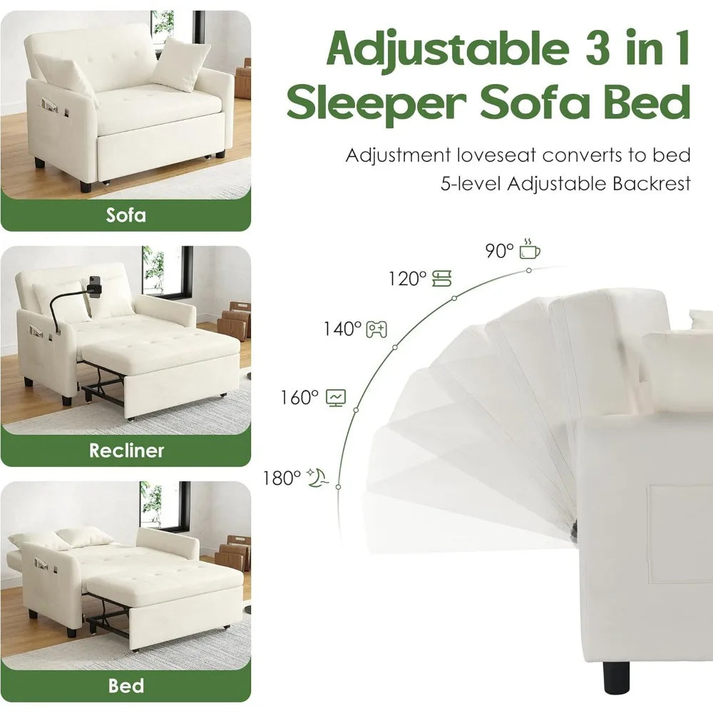 Loveseat Pull Out Bed, 46" - 3 in 1 Convertible